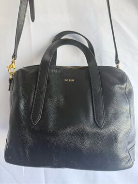 Fossil Sydney Satchel Black Leather Crossbody Shoulder Bag SHB1977